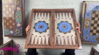 تخته نرد و شطرنج خاتمکاری تمام تذهیب آبی و سرمه ای