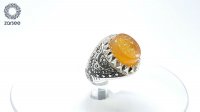 انگشتر مردانه عقیق پرتقالی خطی یا ضامن آهو و نقش آهو کد R222