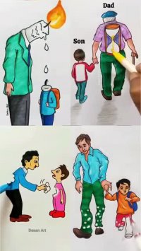 نقاشی در مورد روز پدر - نقاشی روز پدر رنگ شده
