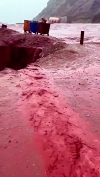 بارش باران در ساحل سرخ جزیره هرمز