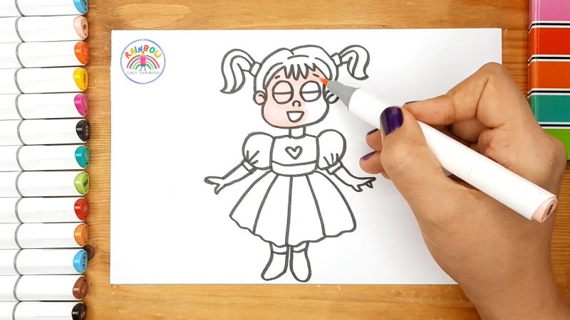 آموزش نقاشی دختر - آموزش نقاشی کودکان - نقاشی دختر برای کودکان - نقاشی ساده
