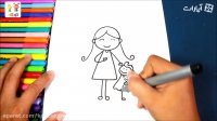 آموزش نقاشی دختر و مامان مهربونش - آموزش نقاشی برای کودکان - کودکانه