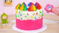 آشپزی مینیاتوری واقعی :: کیک صورتی رنگین کمانی خیلی خوشمزه