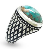 انگشتر مردانه فیروزه نیشابوری رکاب دست ساز حصیری کد R65