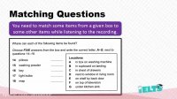 سوالات مچینگ (Matching) لیسنینگ آزمون آیلتس