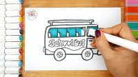 آموزش نقاشی ماشین اتوبوس - آموزش نقاشی کودکان - نقاشی اتوبوس مدرسه