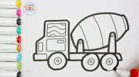 نقاشی آسان و زیبا ماشین میکسر | آموزش نقاشی خانه کامیون | نقاشی برای کودکان