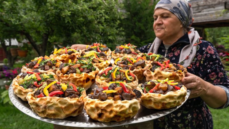 آشپزی در طبیعت آذربایجان - نان سنگک کاسه ای و خوراک بره