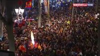 جشن و پایکوبی هواداران بارسلونا در شهر بارسلون