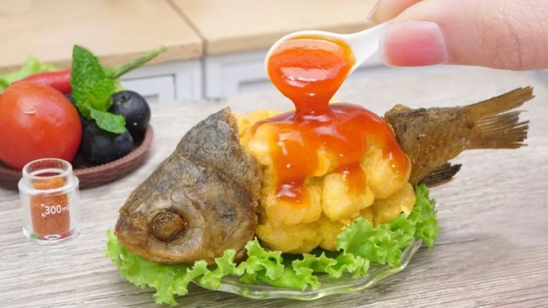 طرز تهیه کاری ماهی مینیاتوری خانگی تایلندی | مینی غذای خوشمزه