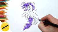 نقاشی فانتزی با موجودات بامزه , اسب تک شاخ Rarity Merpony