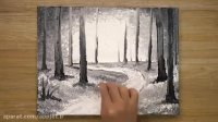 آموزش نقاشی سیاه و سفید با موضوع "جنگل"