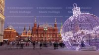 Christmas installation on Manezhnaya square, Historical museum and Kremlin towers timelapse
