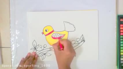 آموزش نقاشی کودکانه - کلیپ نقاشی کشیدن گنجشک