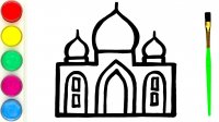 نقاشی مسجد برای کودکان با آبرنگ ( مسجد تاج محل )