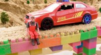 نجات ماشین آتش نشانی از غار با یدک کش : فیلم ماشین بازی کودکانه پسرانه