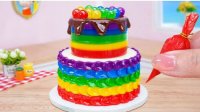 فیلم آشپزی مینیاتوری واقعی - کیک مینیاتوری رنگین کمان