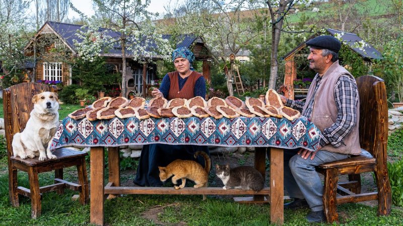 آشپزی در طبیعت آذربایجان - درست کردن پیده گوشت و سبزیجات - پیتزای ترکی