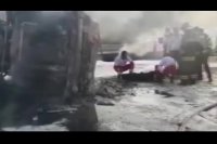 واژگونی و انفجار تانکر سوخت در جاده دماوند