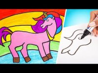 نقاشی اسب تک شاخ کودکانه + رنگ آمیزی با آبرنگ