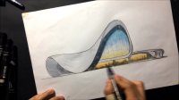 Architectural sketching of Heydar Aliyev Center (Zaha Hadid)  with markers