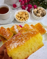 طرز تهیه و دستور پخت کیک شربتی (کیک باقلوایی)