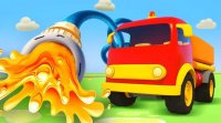 کارتون ماشین رنگی کودکانه - تصادف تریلی در گردباد