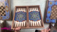 تخته نرد وشطرنج خاتمکاری نقاشی تمام تذهیب آبی