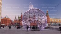 Christmas installation on Manezhnaya square, Historical museum and Kremlin towers timelapse