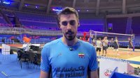 صحبت‌های پوریا حسین خانزاده دریافت کننده قدرتی تیم ملی والیبال ایران پس از تمرین توپی در سالن اصلی مسابقات