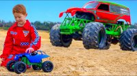 ماشینها کارتون ماشین بازی کودکانه : ماشین اسباب بازی مانستر تراک , بیل مکانیکی , آتش نشانی و آمبولانس بزرگ واقعی