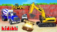 کلیپ ماشین بازی کودکانه - بیل مکانیکی ماشین آشغالی و میکسر سیمان