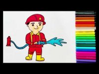 نقاشی آتش نشان کودکانه + رنگ آمیزی