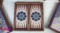 تخته نرد وشطرنج خاتم کاری تمام تذهیب سرمه ای و سبزآبی